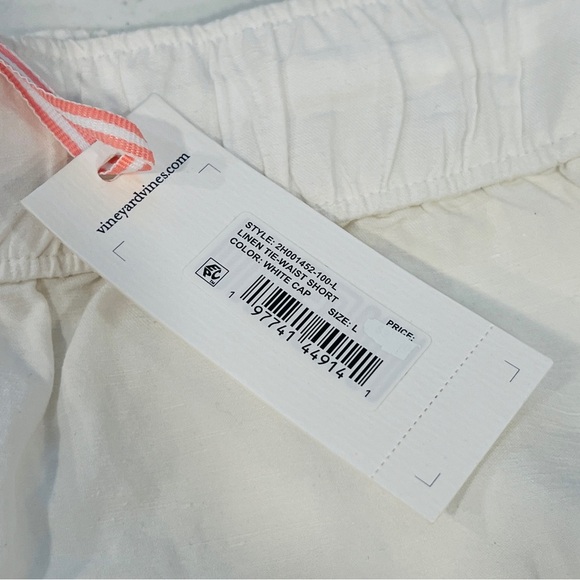 Vineyard Vines Linen Tie Waist Short White cap LARGE NWT - Picture 9 of 12